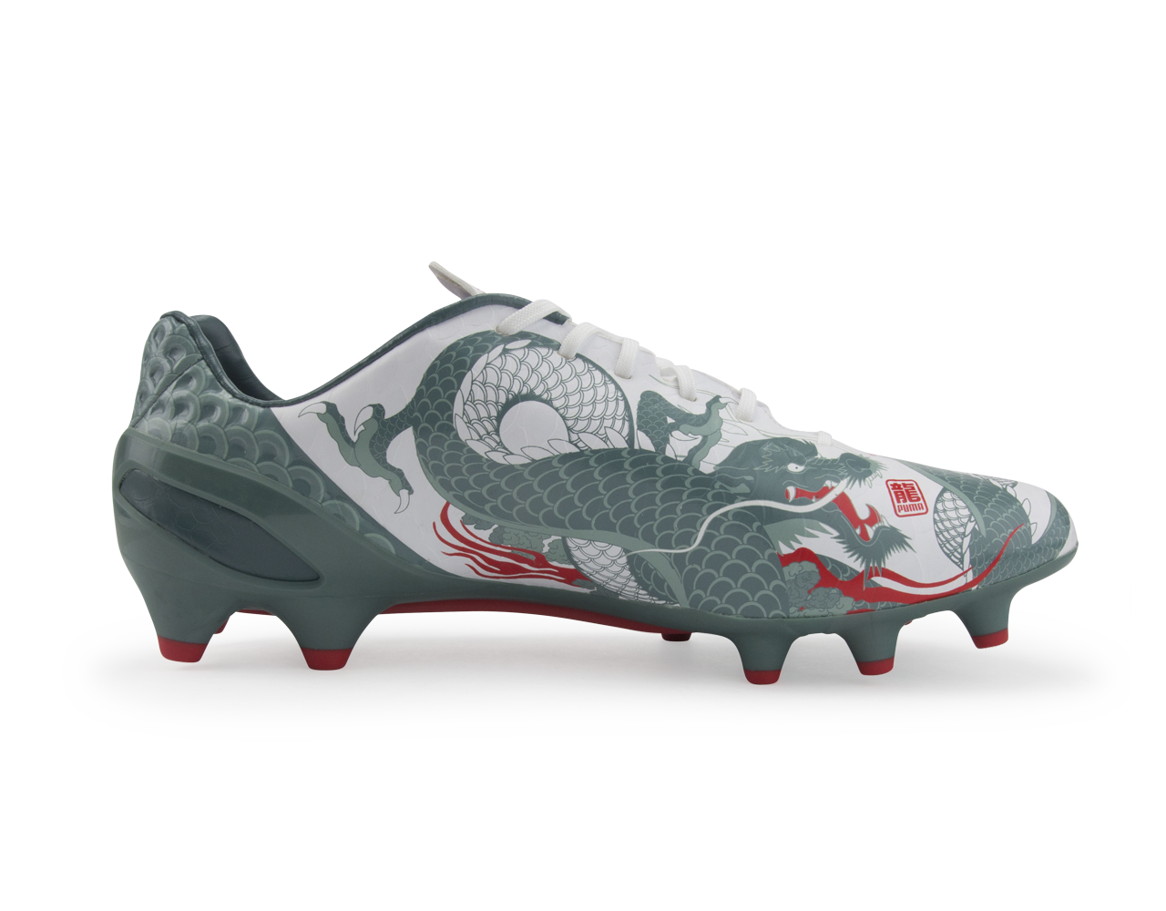 PUMA Men's evoSPEED 1.3 Graphic FG White/Sea Pine/High Risk Red - Image 2