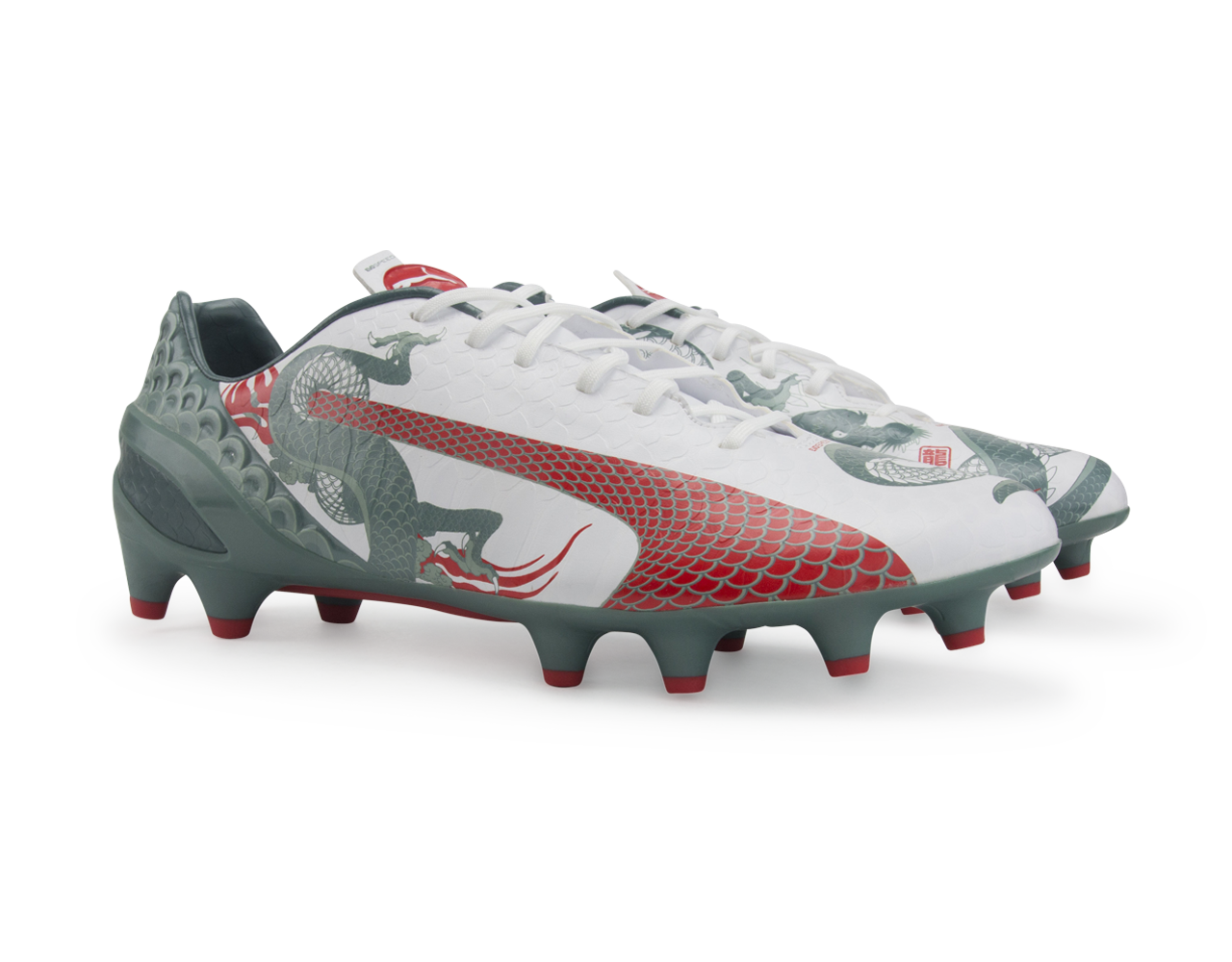 PUMA Men's evoSPEED 1.3 Graphic FG White/Sea Pine/High Risk Red - Image 3