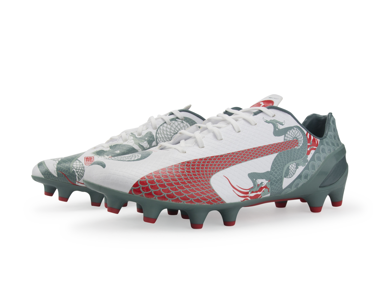 PUMA Men's evoSPEED 1.3 Graphic FG White/Sea Pine/High Risk Red - Image 4