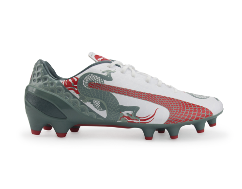 PUMA Men's evoSPEED 1.3 Graphic FG White/Sea Pine/High Risk Red