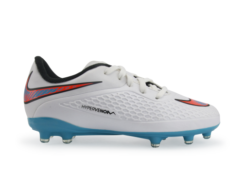 Nike Kids Hypervenom Phelon FG White/Blue Lagoon/Crimson Black