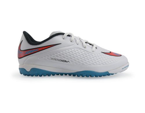 Nike Kids Hypervenom Phelon Turf Soccer Shoes White/Blue Lagoon/Total Crimson