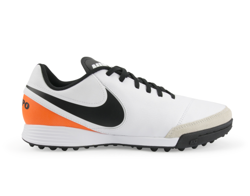 Nike Men's Tiempo Genio Leather Turf Soccer Shoes White/Black/Total Orange