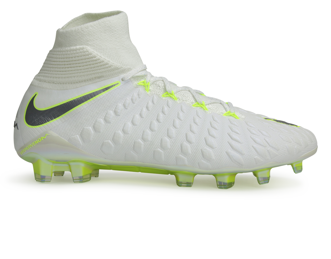 Nike Men's Hypervenom 3 Elite DF FG White/Metallic Cool Grey/Volt