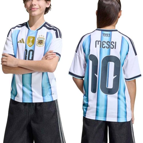 adidas Kid's Argentina World Cup 2026 Home Jersey w/ Messi #10 Printing