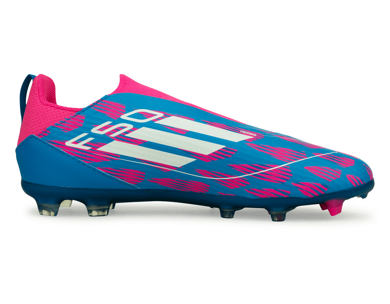 adidas Kids F50 League Laceless FG/MG Blue/White/Pink - Image 2