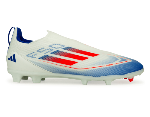 adidas Kids F50 League Laceless FG/MG White/Lucid Blue