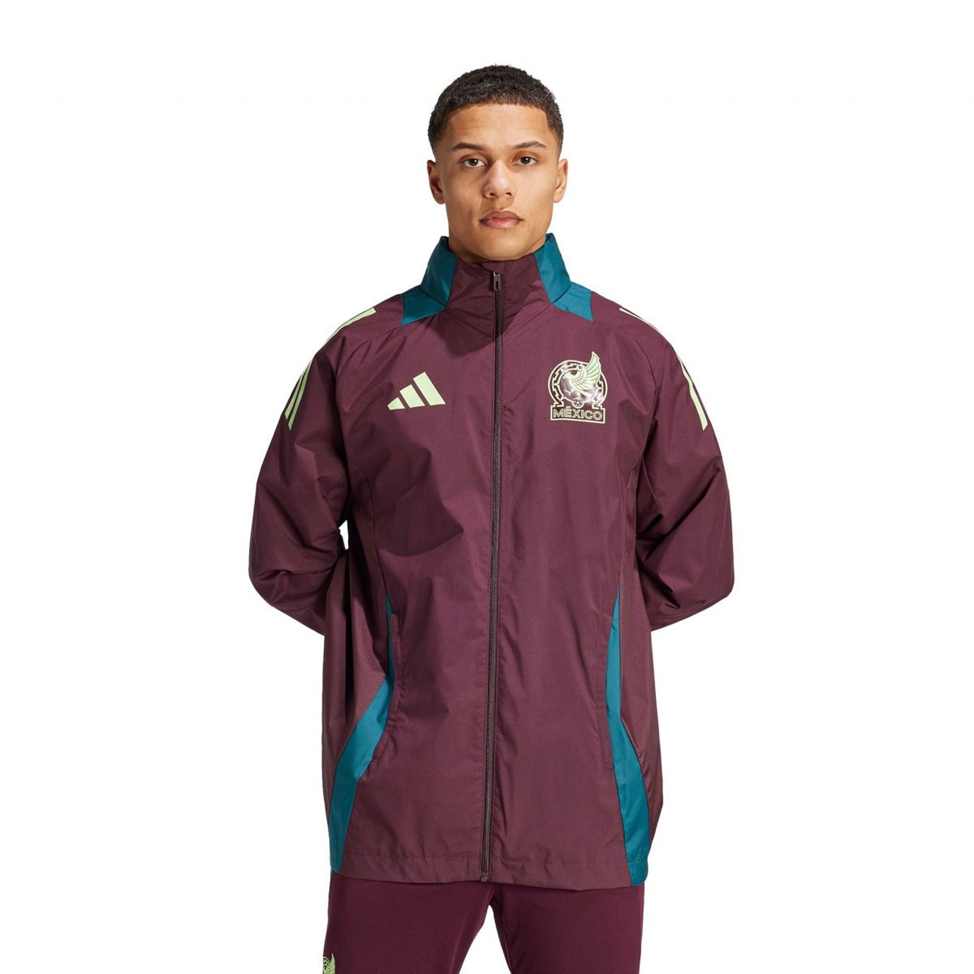 adidas Men's Mexico 2024 All Weather Raglan Hoodie Full-Zip Jacket Dark Burgundy - Image 4