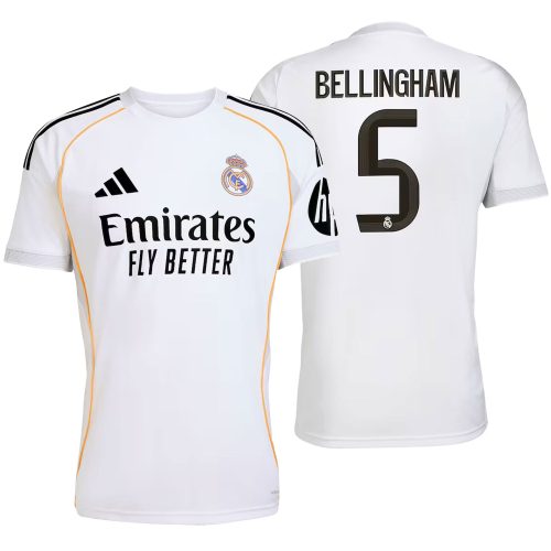 adidas Men's Real Madrid 2025/26 Home Jersey w/ Bellingham #5 Printing