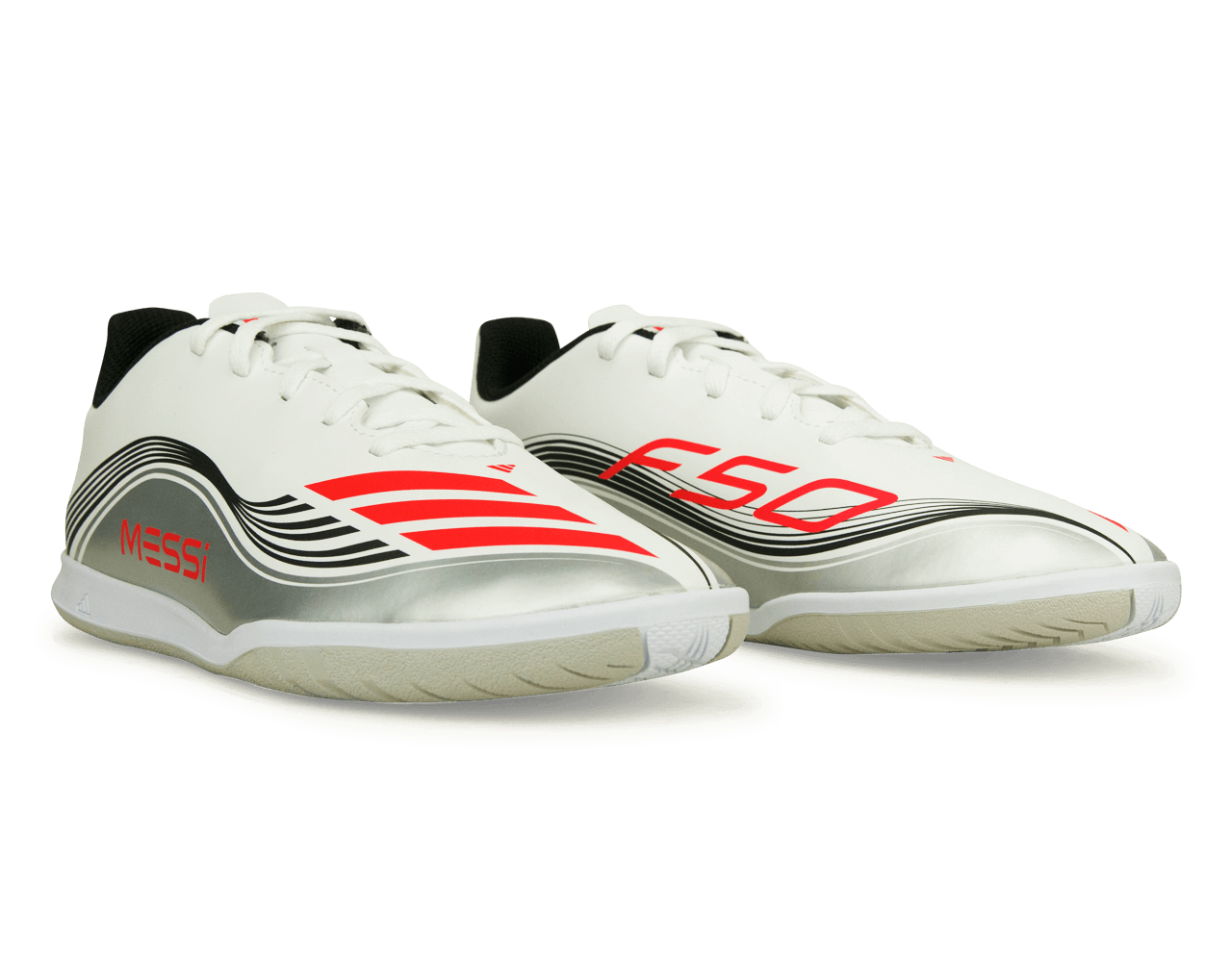 adidas Kids F50 Club Messi IN White/Red/Silver - Image 4