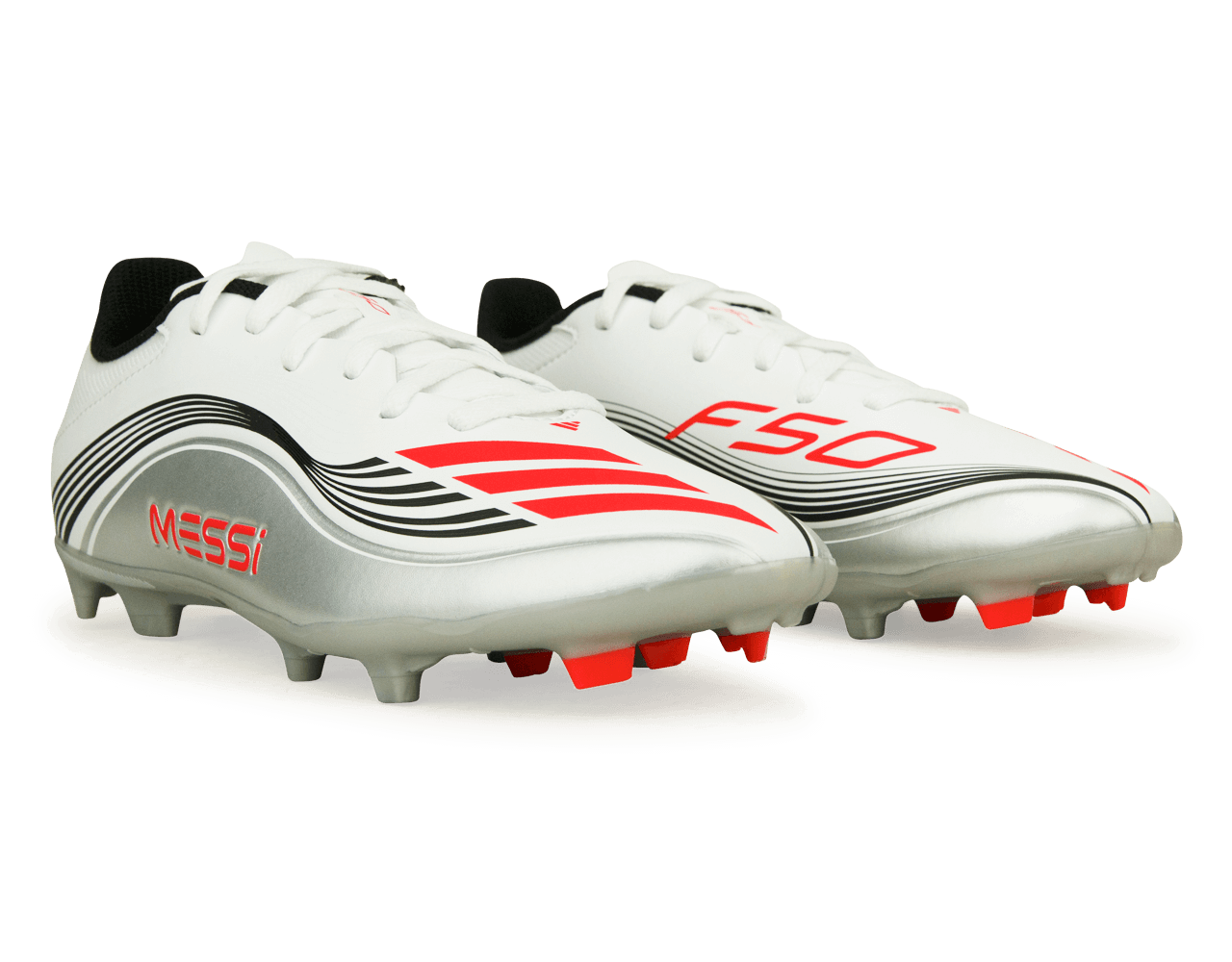 adidas Kids Messi F50 League FG/MG White/Red/Silver - Image 3