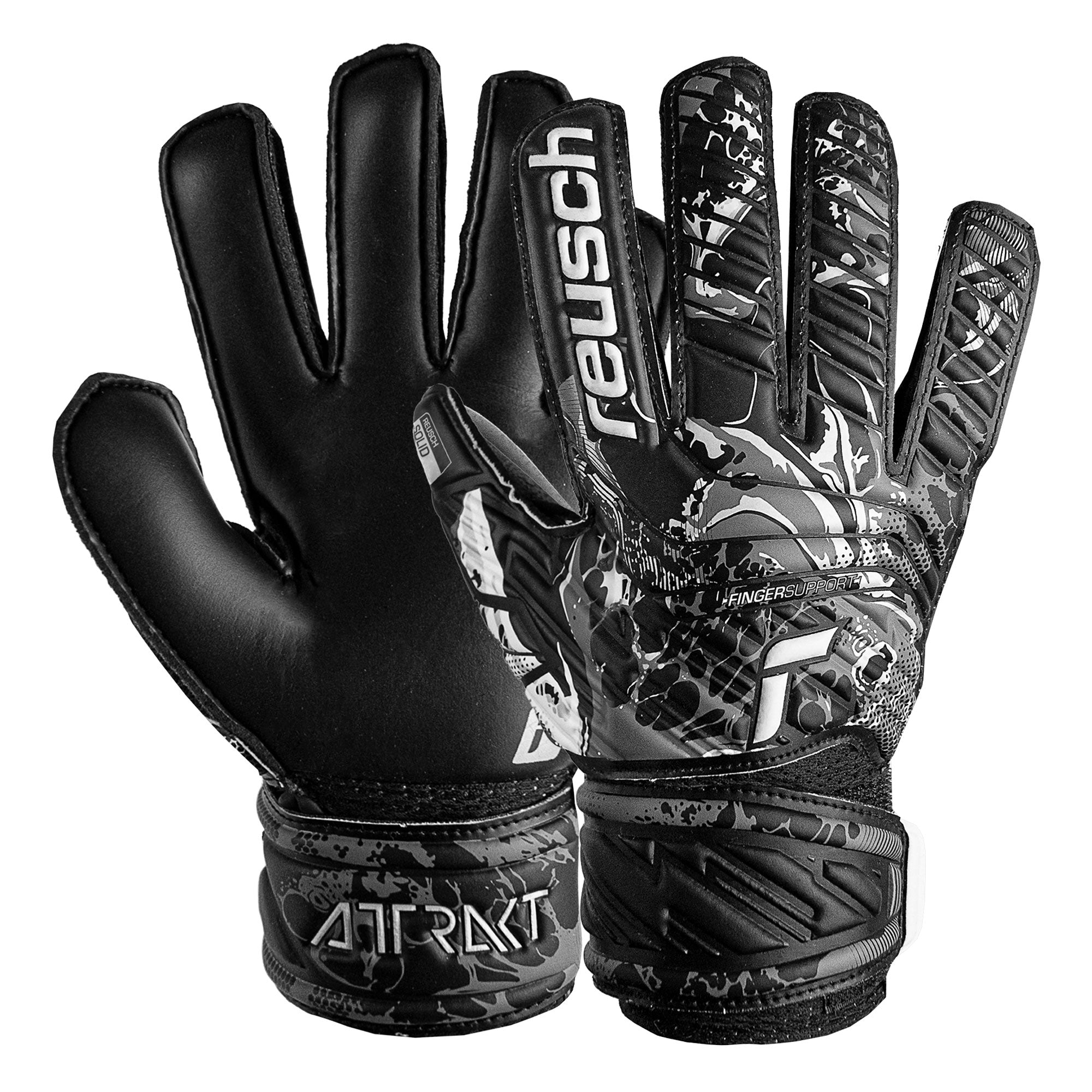 Reusch Kids Attrakt Solid Fingersave Goalkeeper Gloves Black/White