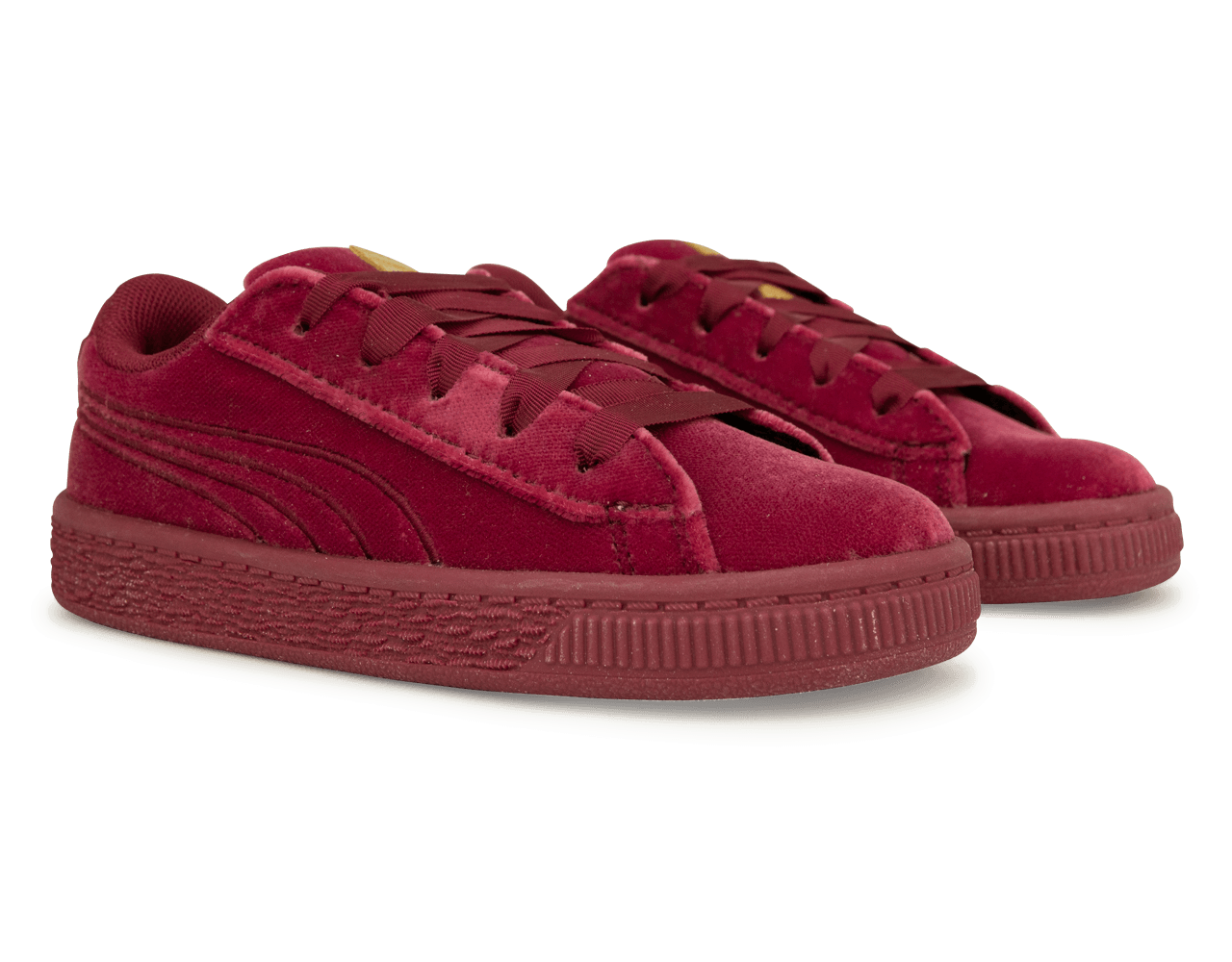 PUMA Kids Basket Classic Velour Red/Gold - Image 3