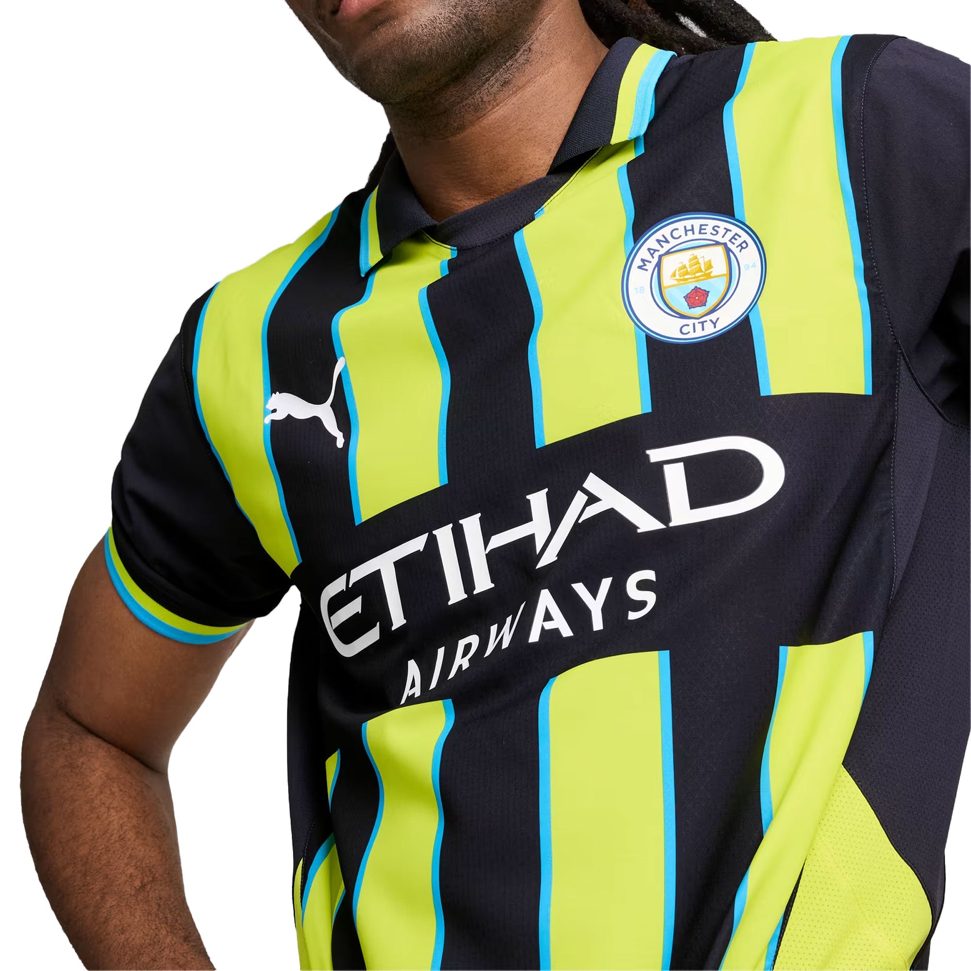 PUMA Men's Manchester City 2024/25 Authentic Away Jersey Yellow Glow/Navy - Image 3