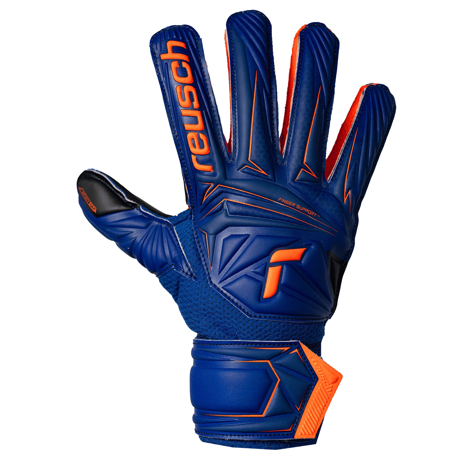 Reusch Kids Attrakt Fingersave Goalkeeper Gloves Blue/Orange - Image 2