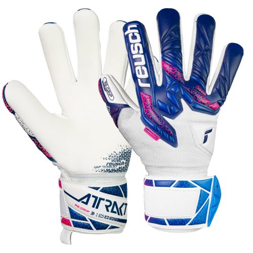Reusch Kids Attrakt RE. Grip NC Fingersave Goalkeeper Gloves White/Blue/Pink