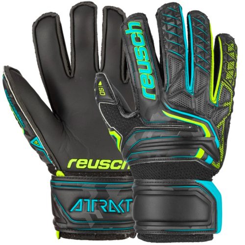 Reusch Kids Goalkeeper Attrakt SD Open Cuff Fingersave Goalkeeper Gloves Black/Lime