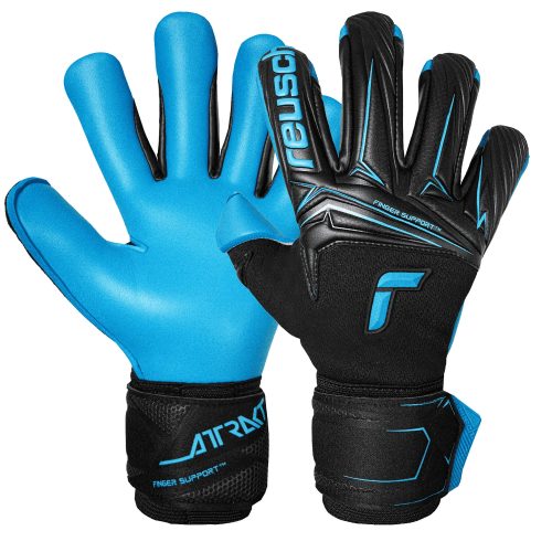 Reusch Men's Attrakt Aqua Fingersave Goalkeeper Gloves Black/Aqua Blue